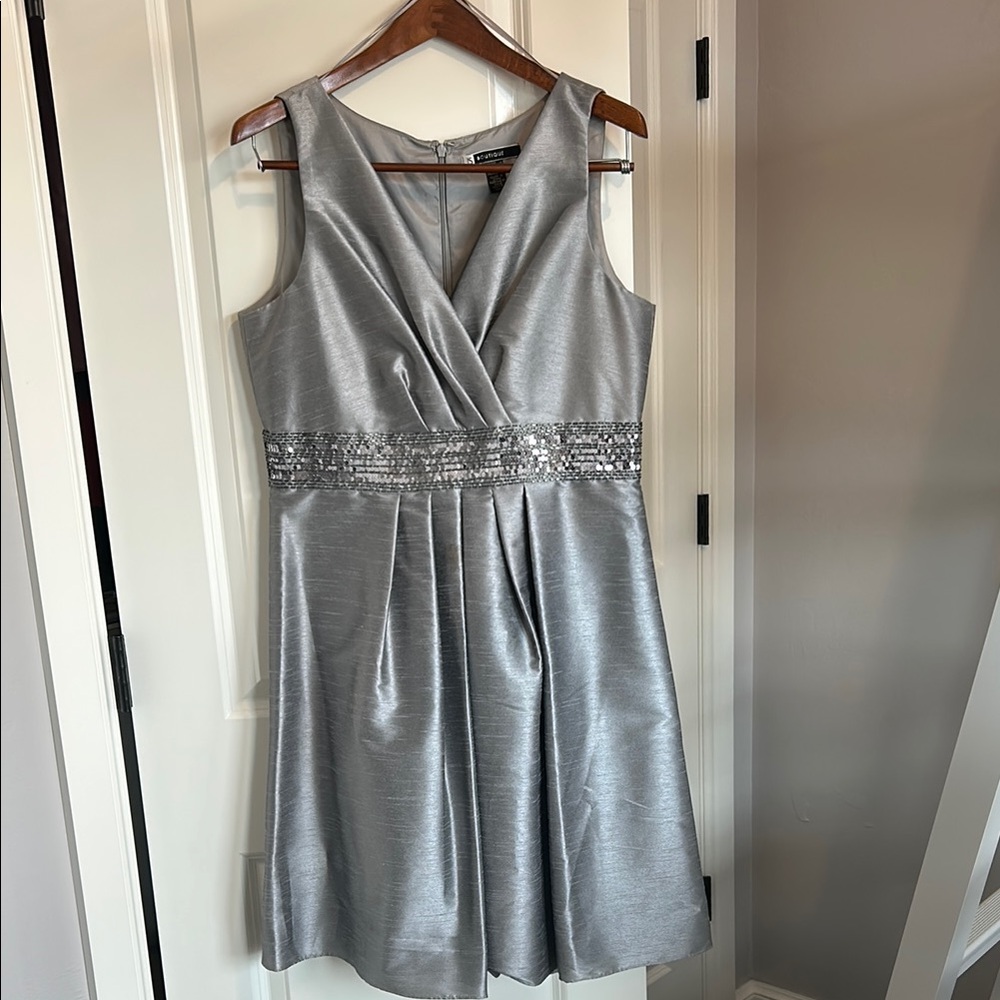 Silver Sleeveless Dress with Sequin Detail